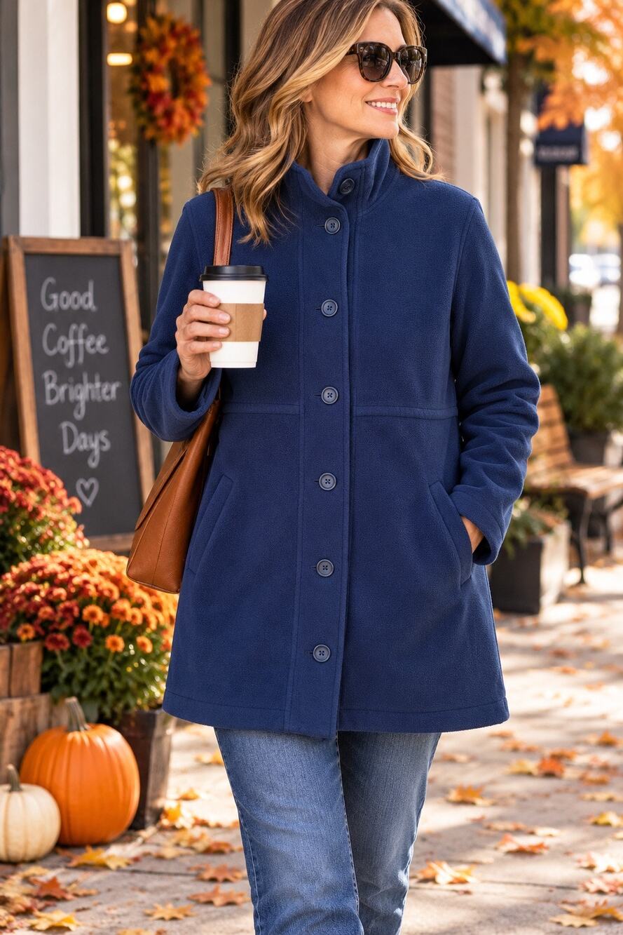 Coldwater Creek Women’s Navy Blue Medium Fleece Button Coat Jacket